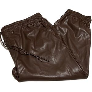 DOLLHOUSE, Elastic Drawstring Waist, Vegan Leather Joggers, Brown, Size 4X
